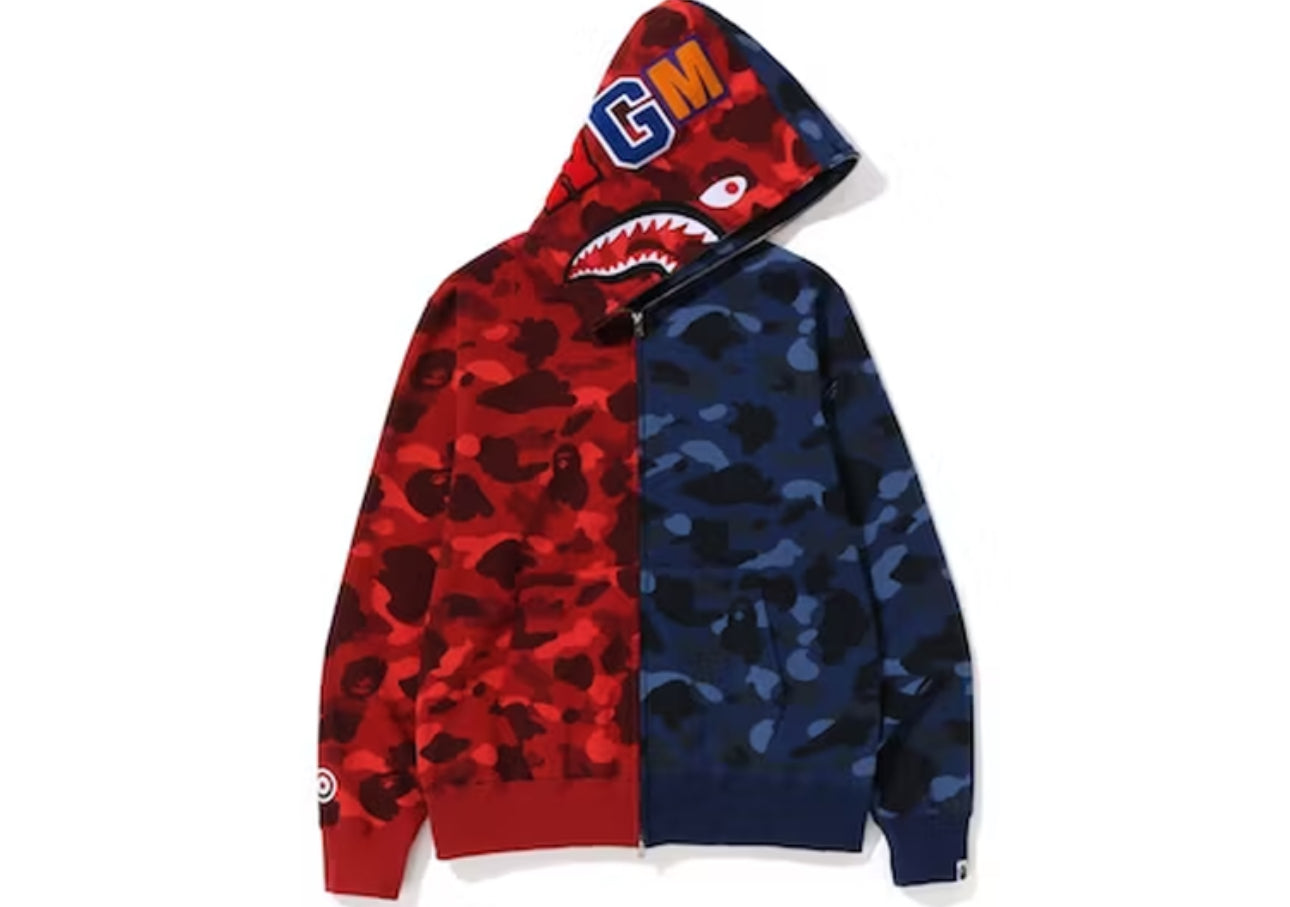 BAPE Color Camo Shark Full Zip Hoodie Red Navy