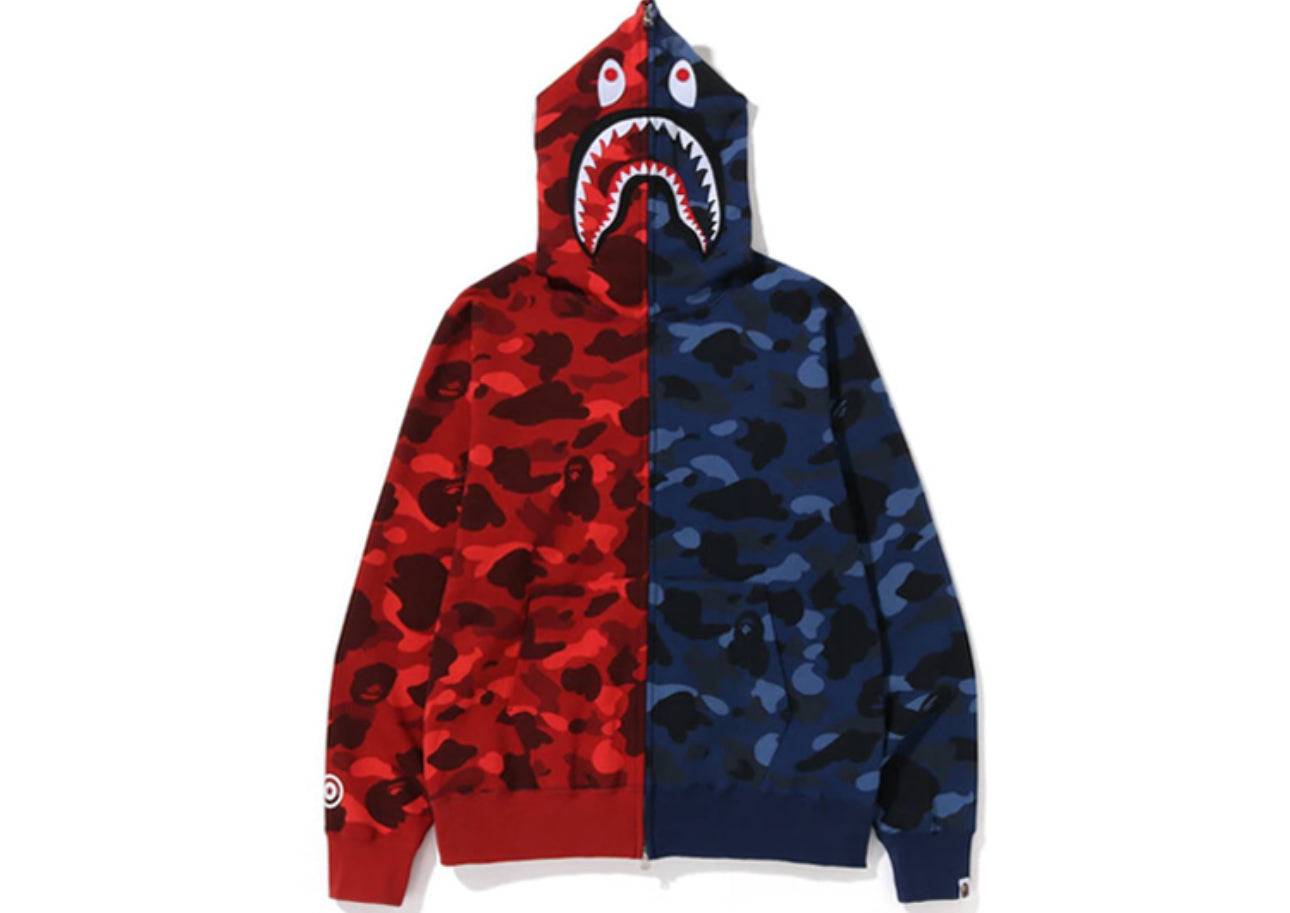 BAPE Color Camo Shark Full Zip Hoodie Red Navy