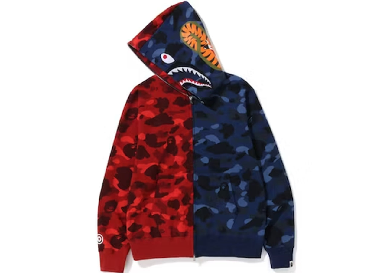 BAPE Color Camo Shark Full Zip Hoodie Red Navy