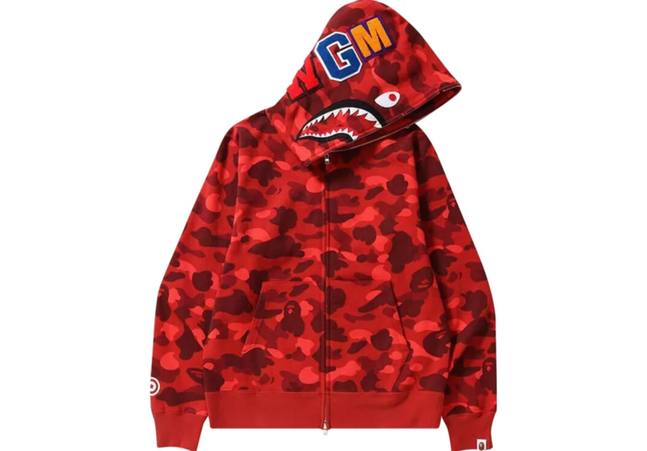 BAPE Color Camo Shark Full Zip Hoodie Red