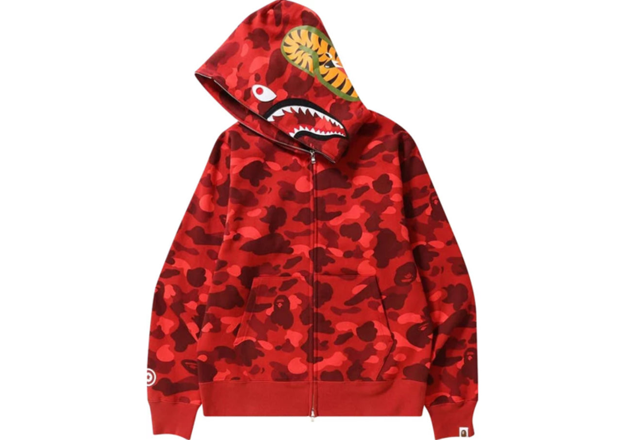 BAPE Color Camo Shark Full Zip Hoodie Red