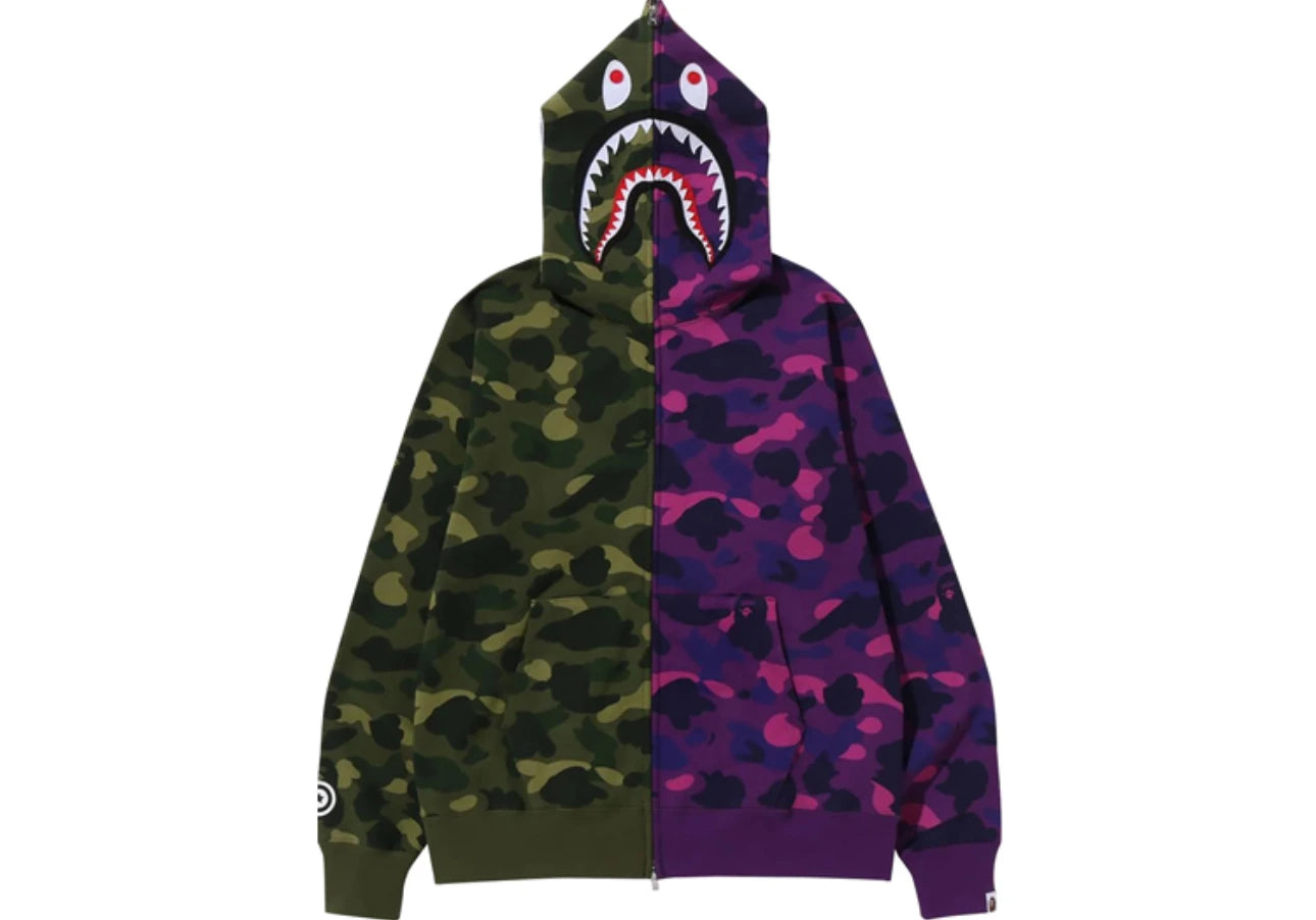 BAPE Color Camo Shark Full Zip Hoodie Green Purple