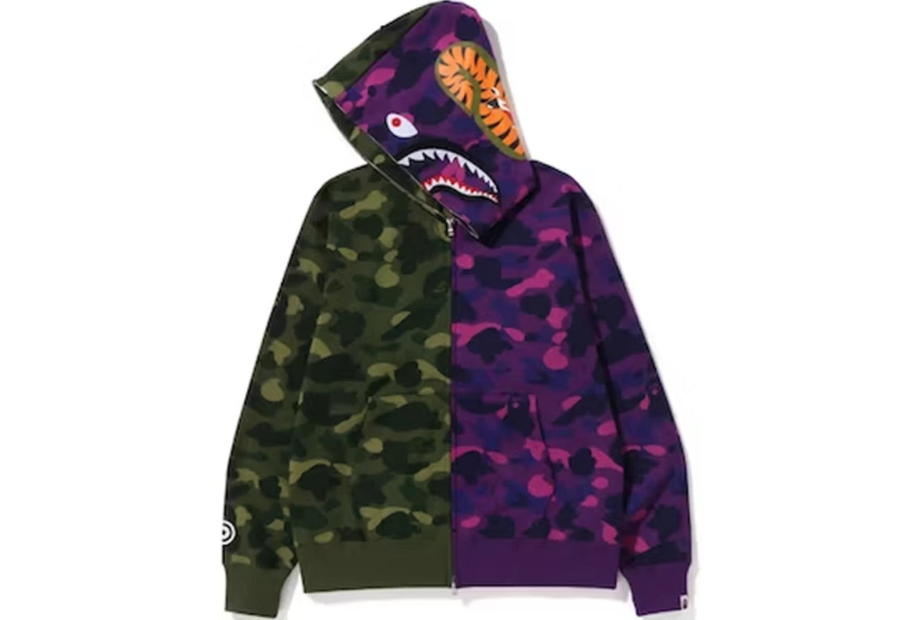 BAPE Color Camo Shark Full Zip Hoodie Green Purple