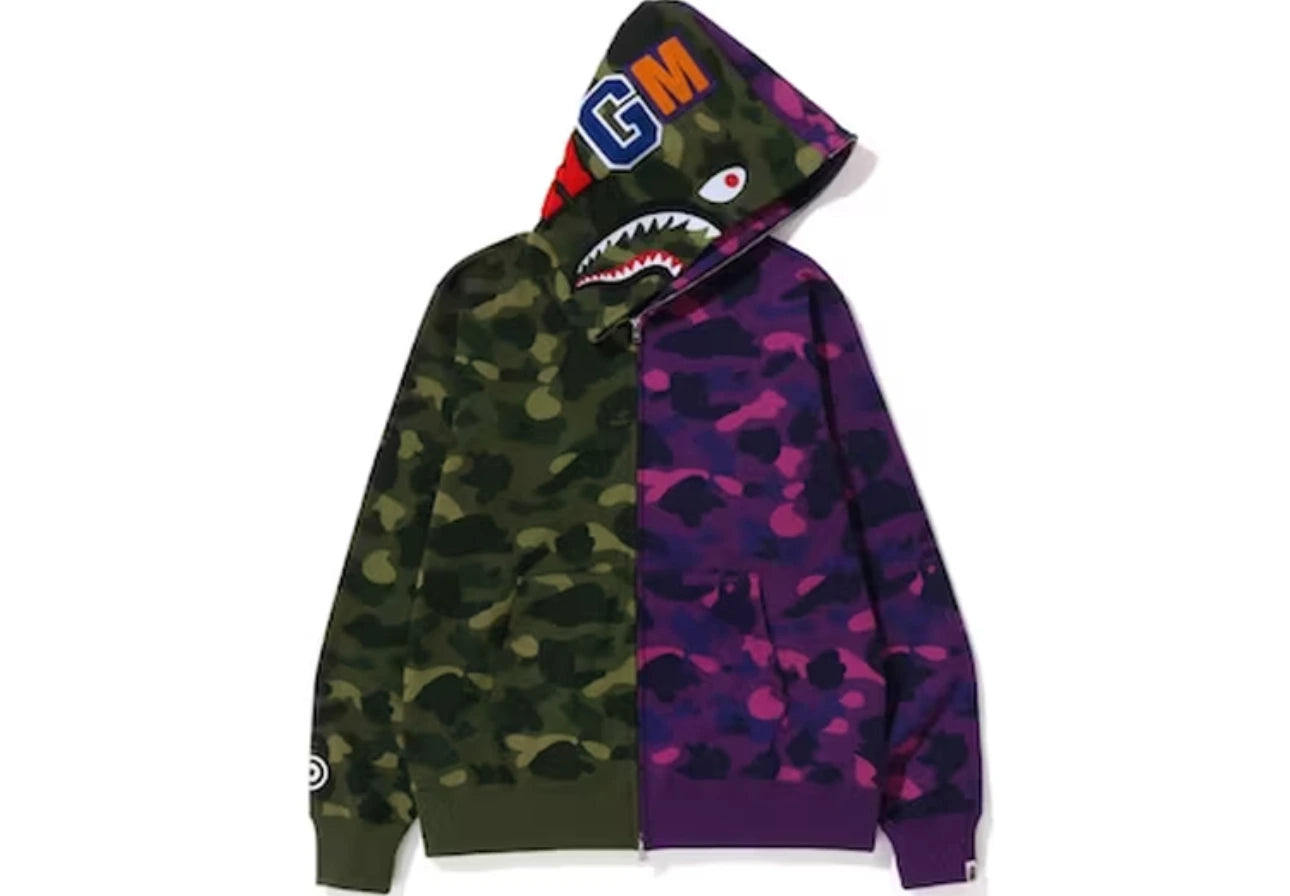 BAPE Color Camo Shark Full Zip Hoodie Green Purple